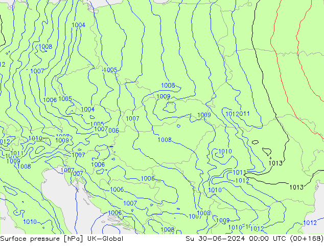 Pressione al suolo UK-Global dom 30.06.2024 00 UTC