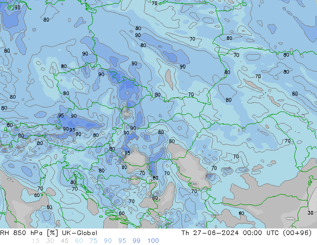 RH 850 hPa UK-Global Th 27.06.2024 00 UTC