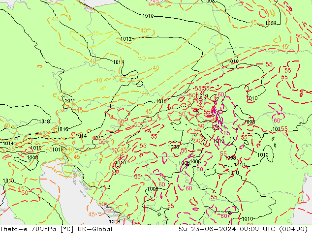 Theta-e 700hPa UK-Global dim 23.06.2024 00 UTC