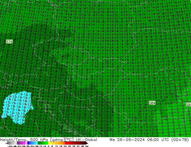 Height/Temp. 500 hPa UK-Global We 26.06.2024 06 UTC