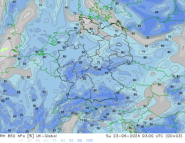 RH 850 hPa UK-Global nie. 23.06.2024 03 UTC