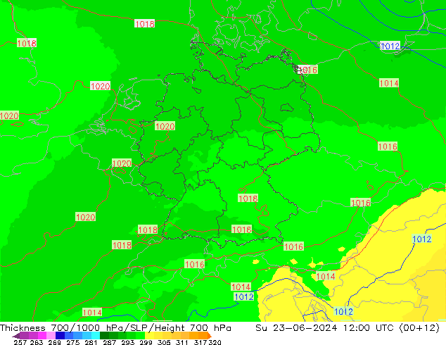 Thck 700-1000 hPa UK-Global Su 23.06.2024 12 UTC