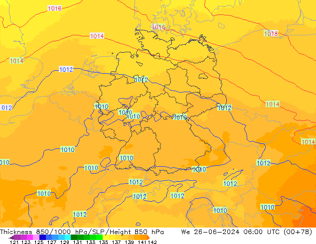 850-1000 hPa Kalınlığı UK-Global Çar 26.06.2024 06 UTC