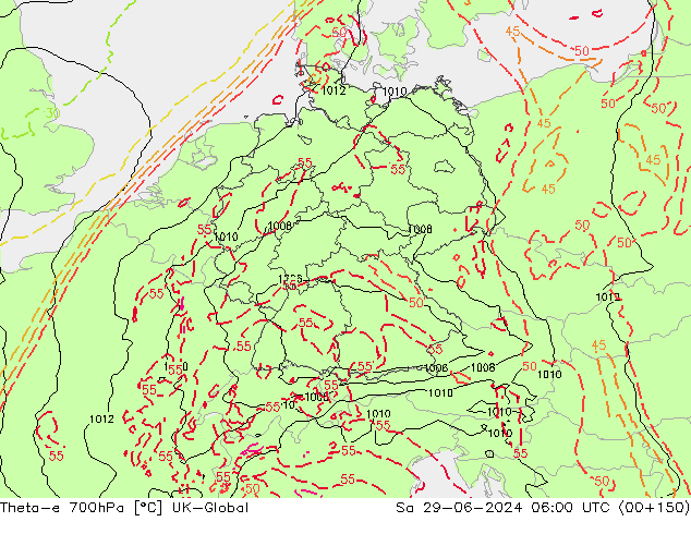 Theta-e 700hPa UK-Global So 29.06.2024 06 UTC