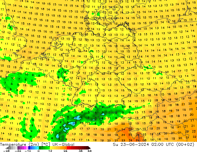 温度图 UK-Global 星期日 23.06.2024 02 UTC