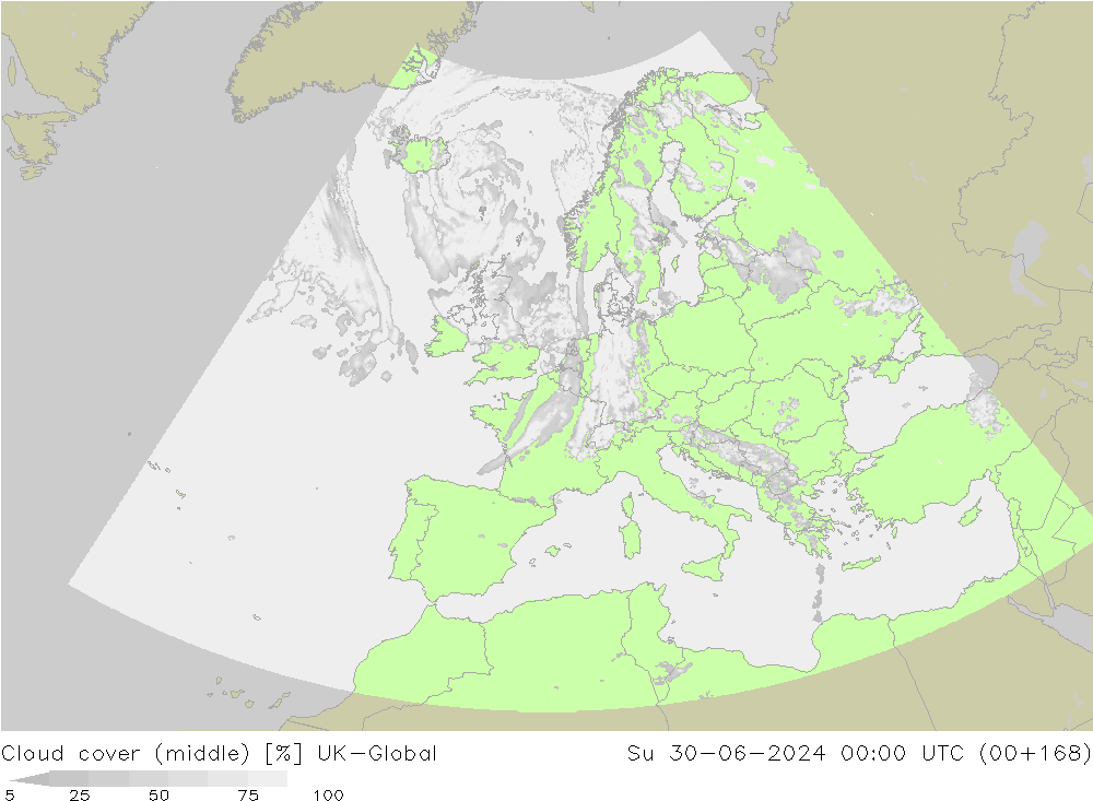 Cloud cover (middle) UK-Global Su 30.06.2024 00 UTC