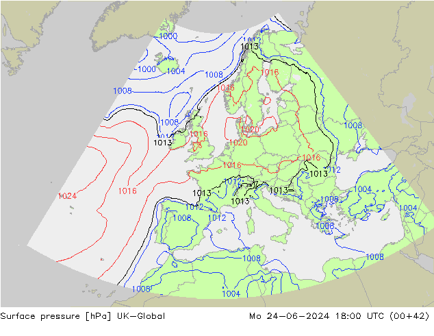 Surface pressure UK-Global Mo 24.06.2024 18 UTC