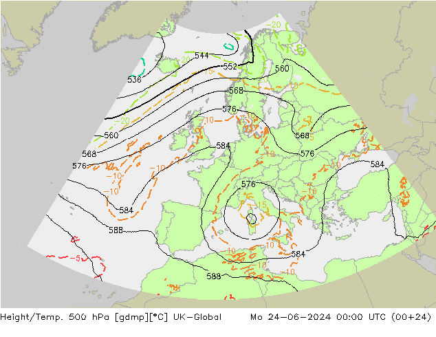 Geop./Temp. 500 hPa UK-Global lun 24.06.2024 00 UTC