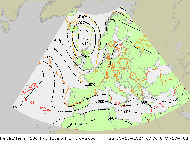 Height/Temp. 500 hPa UK-Global Su 30.06.2024 00 UTC