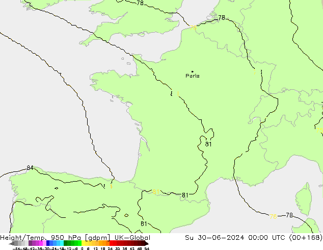 Height/Temp. 950 hPa UK-Global dom 30.06.2024 00 UTC