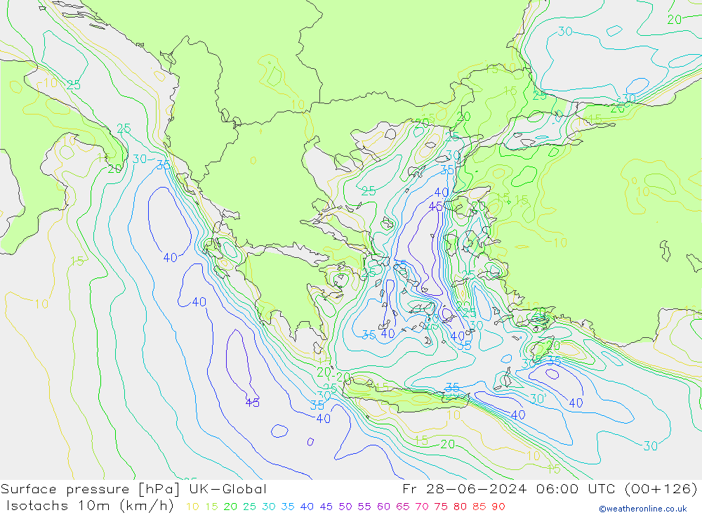 Isotachen (km/h) UK-Global vr 28.06.2024 06 UTC