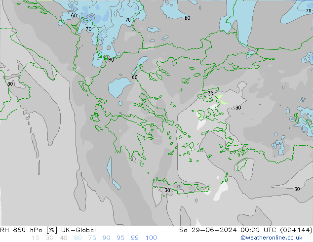 RH 850 hPa UK-Global Sa 29.06.2024 00 UTC