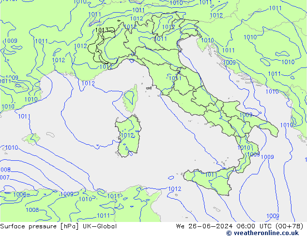 pressão do solo UK-Global Qua 26.06.2024 06 UTC