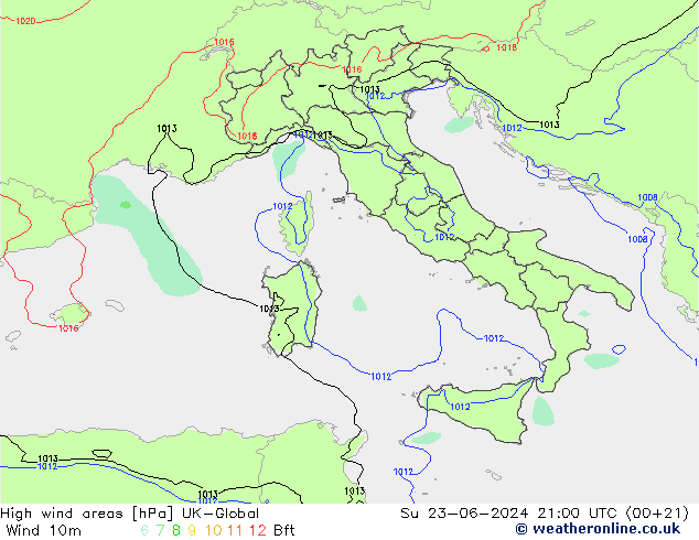 High wind areas UK-Global Su 23.06.2024 21 UTC