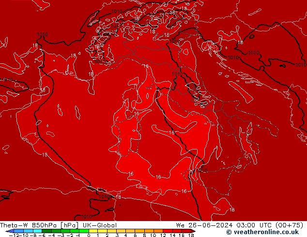 Theta-W 850hPa UK-Global We 26.06.2024 03 UTC