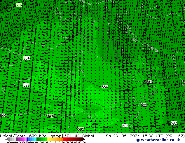 Height/Temp. 500 hPa UK-Global Sa 29.06.2024 18 UTC