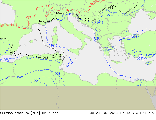 Luchtdruk (Grond) UK-Global ma 24.06.2024 06 UTC