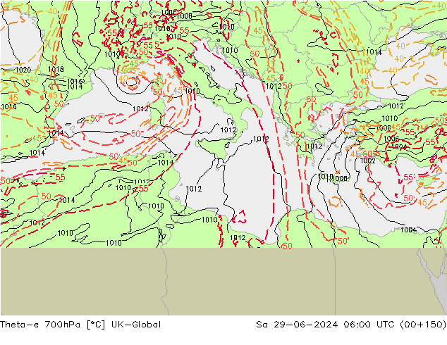 Theta-e 700hPa UK-Global Sa 29.06.2024 06 UTC