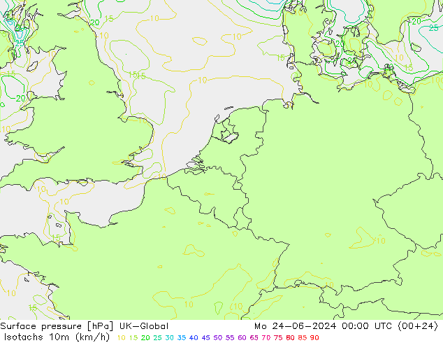 Eşrüzgar Hızları (km/sa) UK-Global Pzt 24.06.2024 00 UTC