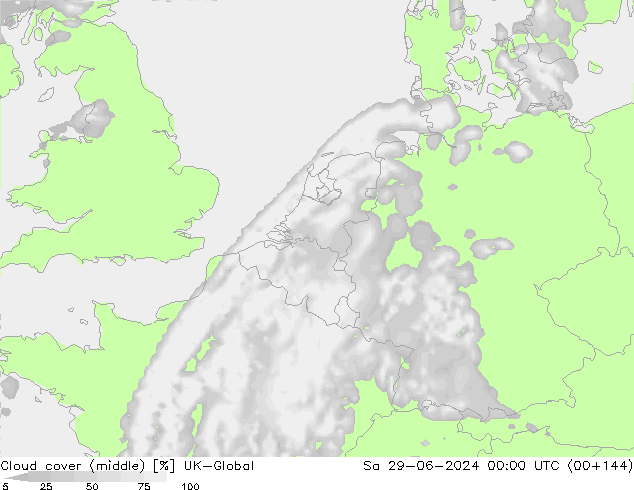 Bewolking (Middelb.) UK-Global za 29.06.2024 00 UTC