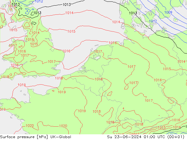 Presión superficial UK-Global dom 23.06.2024 01 UTC