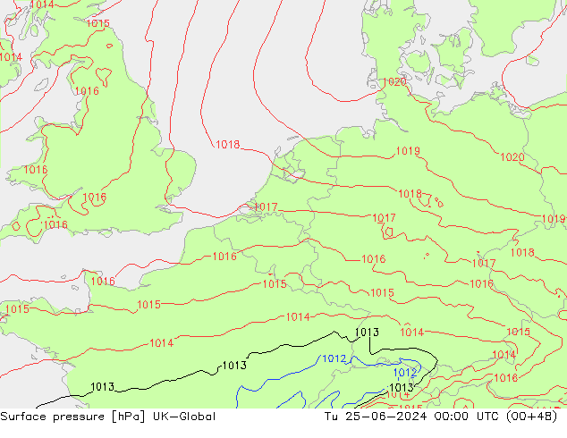 地面气压 UK-Global 星期二 25.06.2024 00 UTC