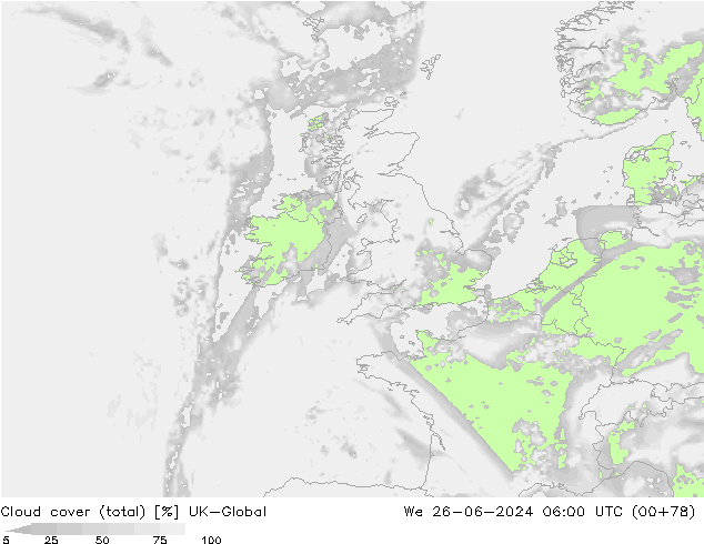 zachmurzenie (suma) UK-Global śro. 26.06.2024 06 UTC