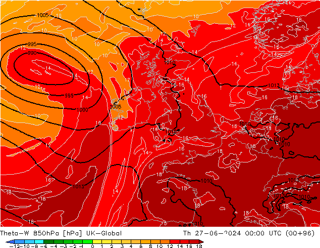 Theta-W 850hPa UK-Global  27.06.2024 00 UTC