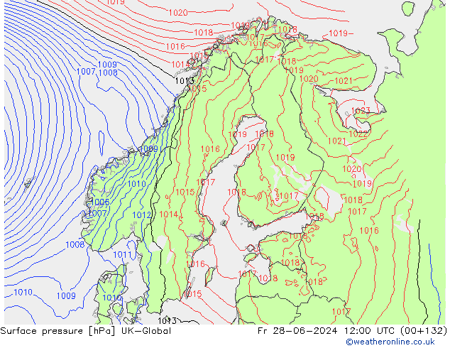 Atmosférický tlak UK-Global Pá 28.06.2024 12 UTC