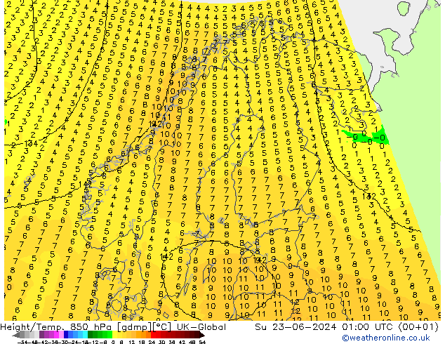 Height/Temp. 850 hPa UK-Global Su 23.06.2024 01 UTC