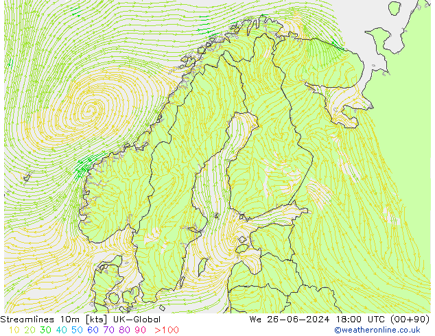 Streamlines 10m UK-Global We 26.06.2024 18 UTC