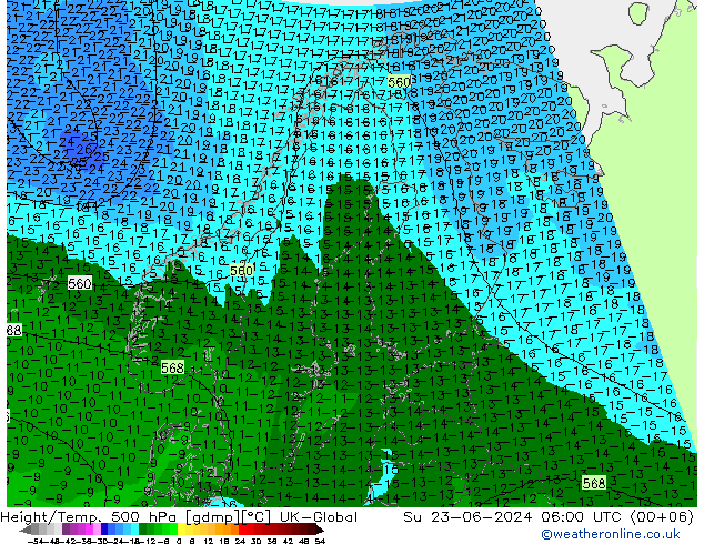 Geop./Temp. 500 hPa UK-Global dom 23.06.2024 06 UTC