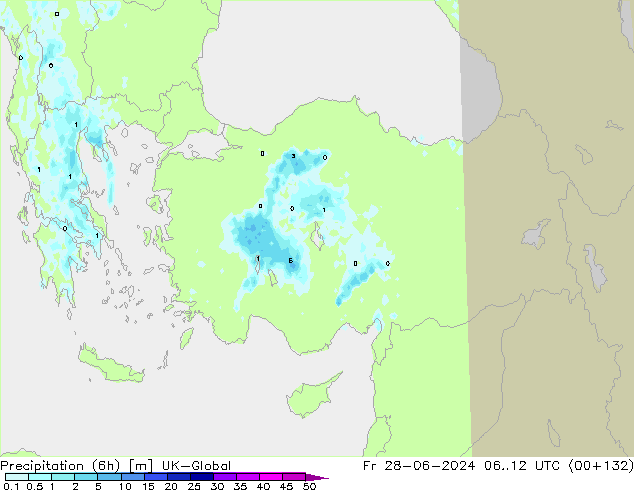 Precipitation (6h) UK-Global Fr 28.06.2024 12 UTC