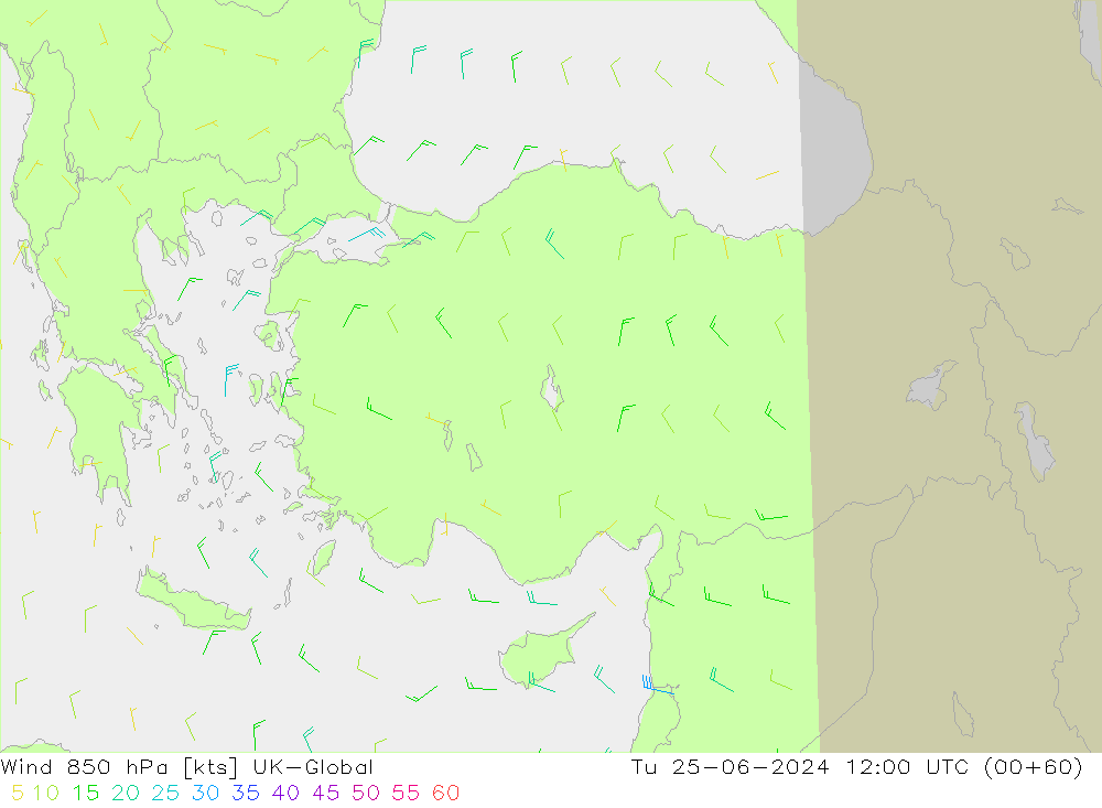 Wind 850 hPa UK-Global Út 25.06.2024 12 UTC