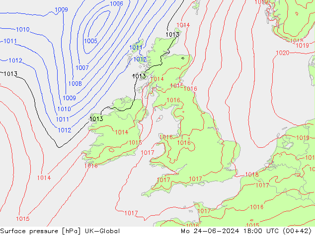 pressão do solo UK-Global Seg 24.06.2024 18 UTC