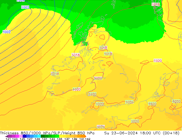 Thck 850-1000 hPa UK-Global dim 23.06.2024 18 UTC