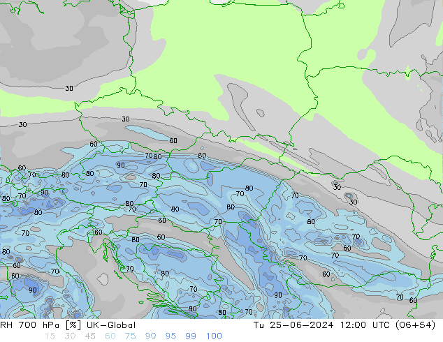 Humidité rel. 700 hPa UK-Global mar 25.06.2024 12 UTC