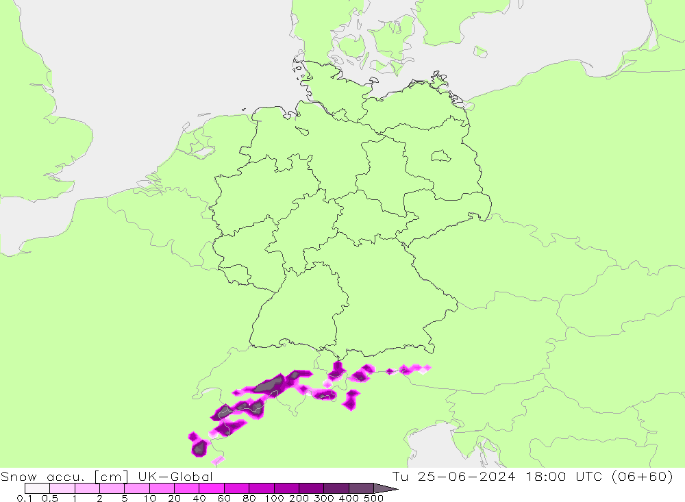 Snow accu. UK-Global Út 25.06.2024 18 UTC