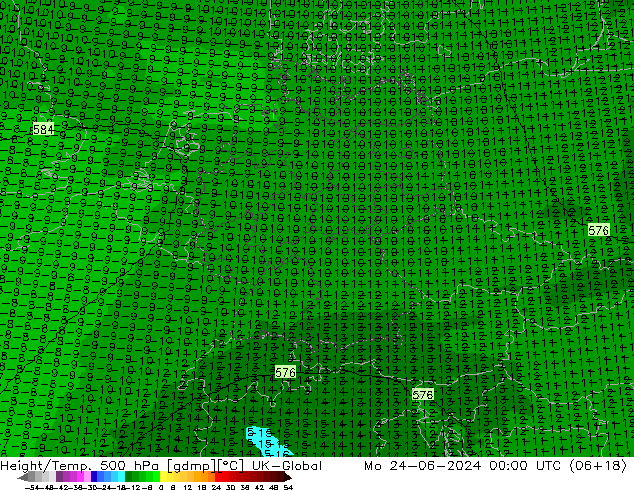 Height/Temp. 500 hPa UK-Global Mo 24.06.2024 00 UTC