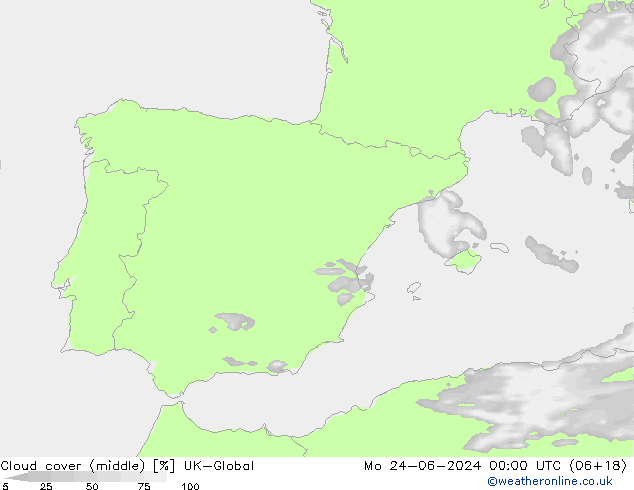 Cloud cover (middle) UK-Global Mo 24.06.2024 00 UTC