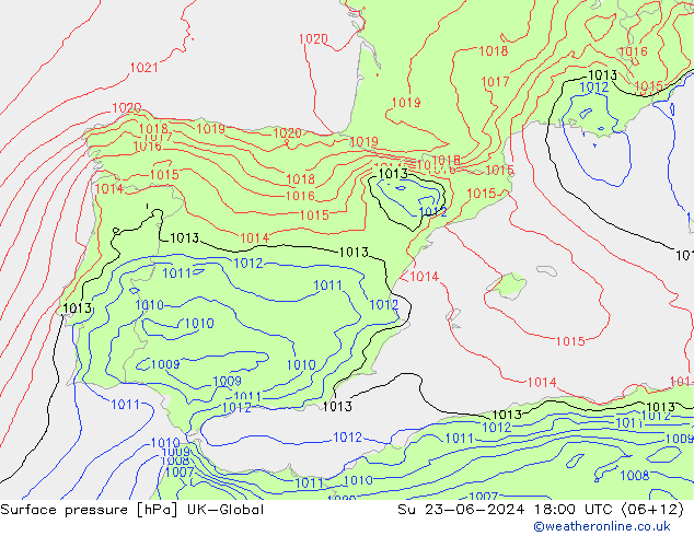 Presión superficial UK-Global dom 23.06.2024 18 UTC