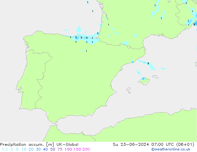 Precipitation accum. UK-Global Su 23.06.2024 07 UTC