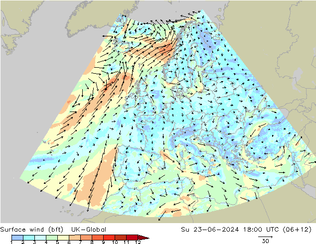 Bodenwind (bft) UK-Global So 23.06.2024 18 UTC