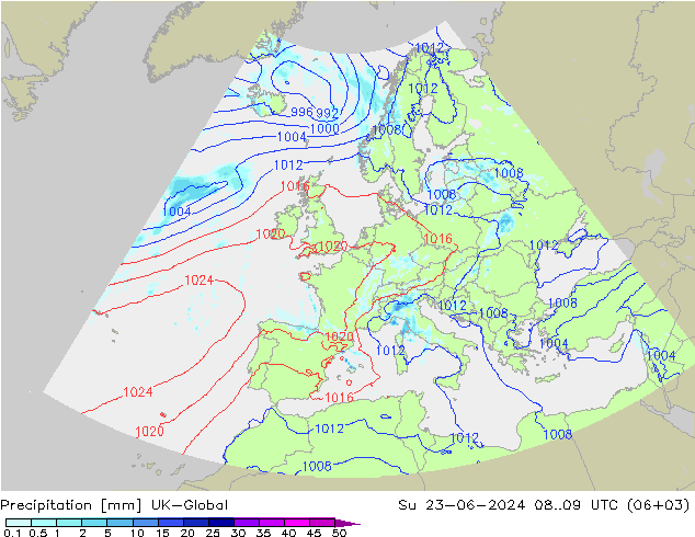 Precipitación UK-Global dom 23.06.2024 09 UTC