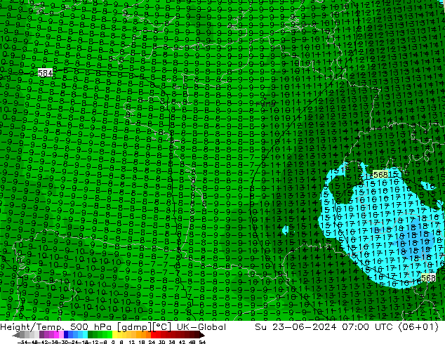 Geop./Temp. 500 hPa UK-Global dom 23.06.2024 07 UTC