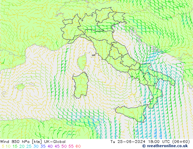 Vento 850 hPa UK-Global Ter 25.06.2024 18 UTC