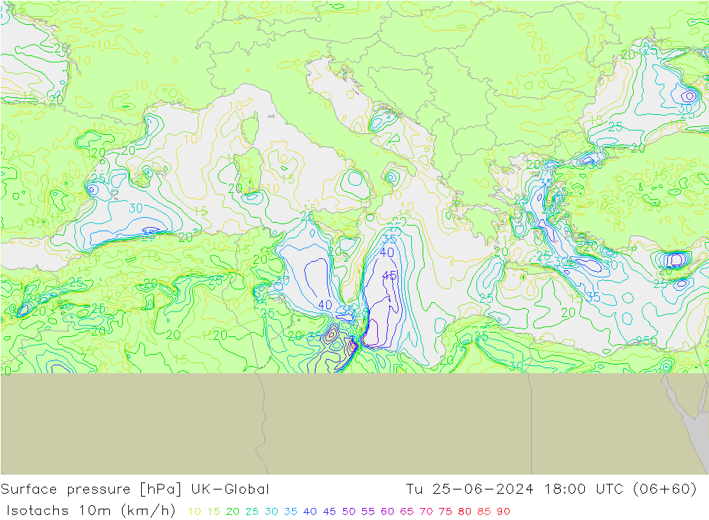 Isotachen (km/h) UK-Global di 25.06.2024 18 UTC