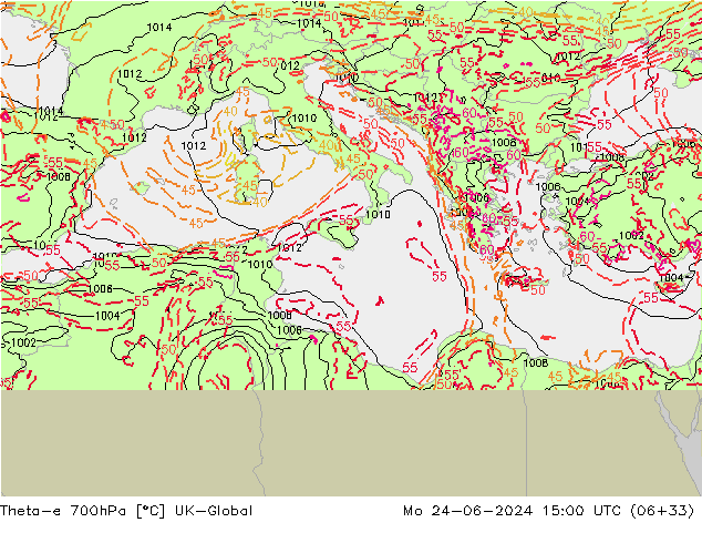 Theta-e 700hPa UK-Global lun 24.06.2024 15 UTC