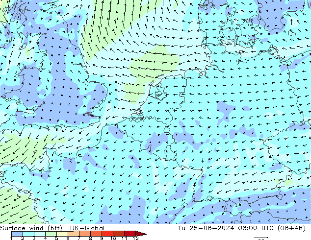 ве�Bе�@ 10 m (bft) UK-Global вт 25.06.2024 06 UTC