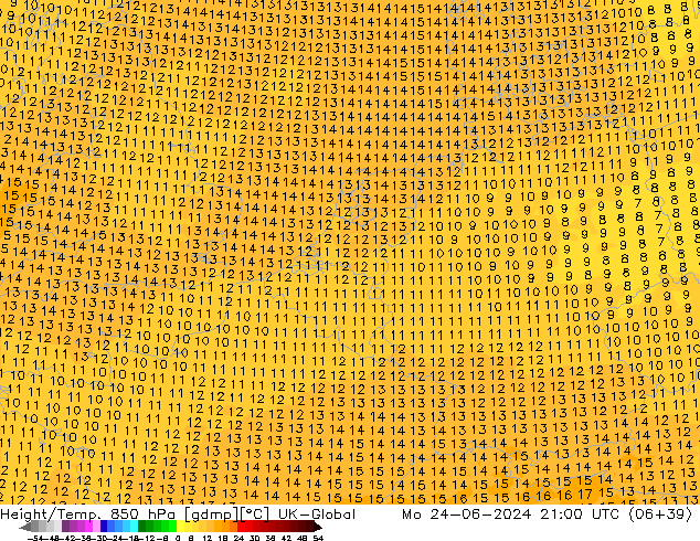 Height/Temp. 850 hPa UK-Global pon. 24.06.2024 21 UTC